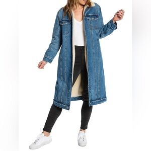 Juicy Couture Longline Blue Denim Sherpa-Lined Trucker Jacket